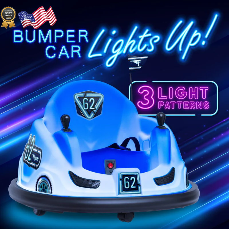 Blue Glow 6V Battery-Powered Bumper Ride-On Car for Kids Ages 1.5+ up to 66 lbs - Image 3