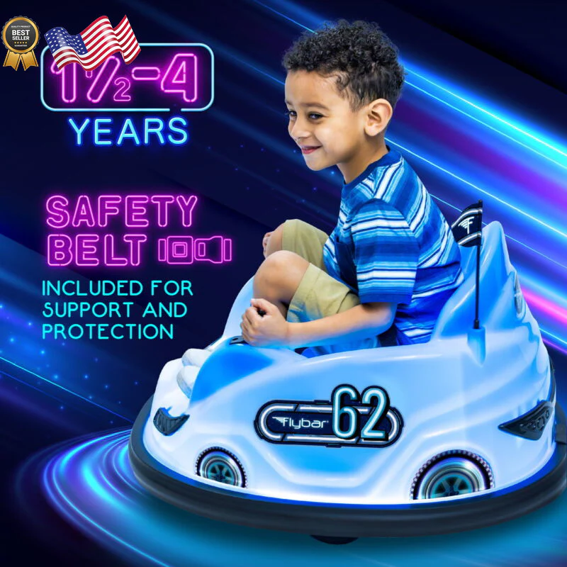 Blue Glow 6V Battery-Powered Bumper Ride-On Car for Kids Ages 1.5+ up to 66 lbs - Image 4