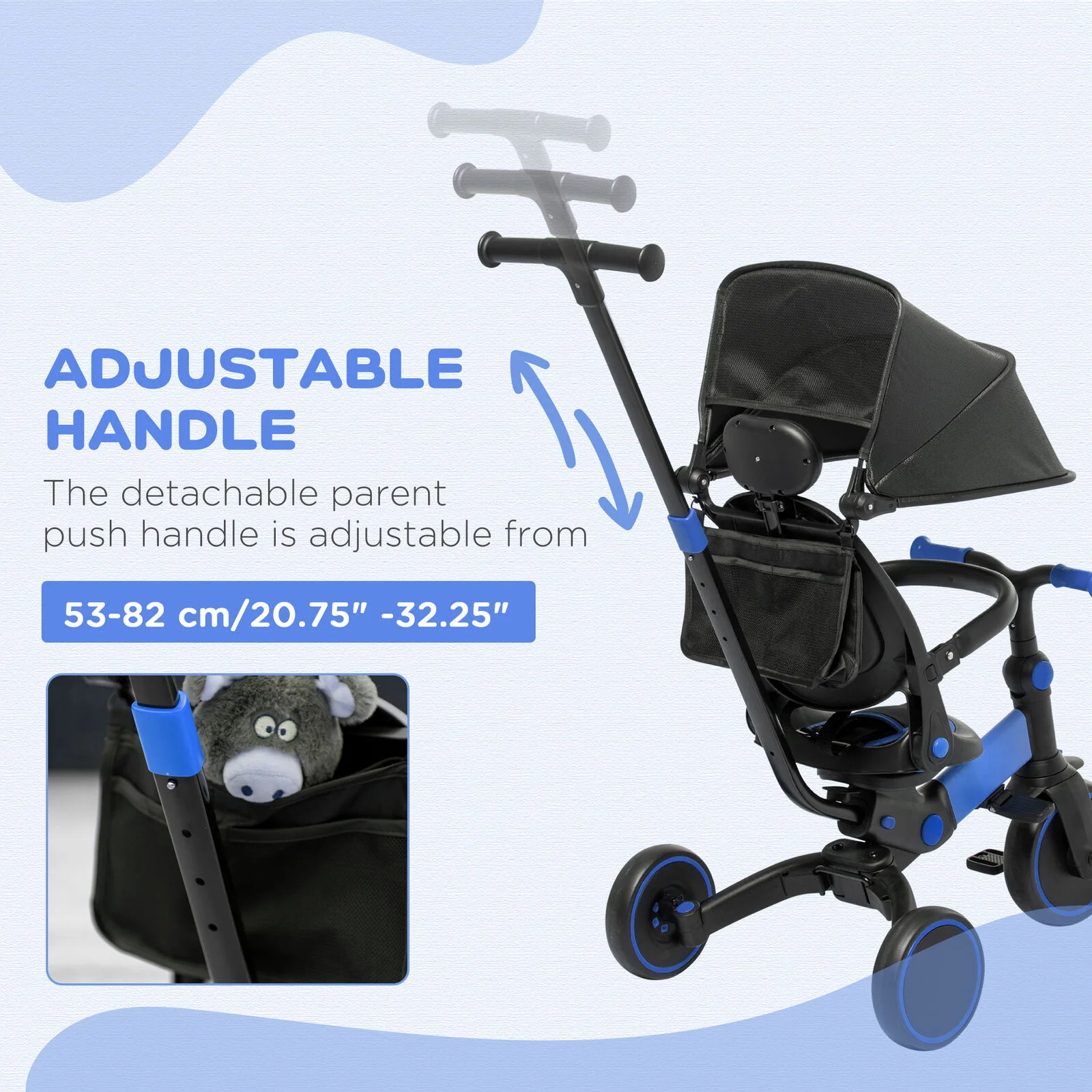 Blue Qaba Toddler Tricycle with Adjustable Push Handle and Durable Aluminum Frame - Image 6