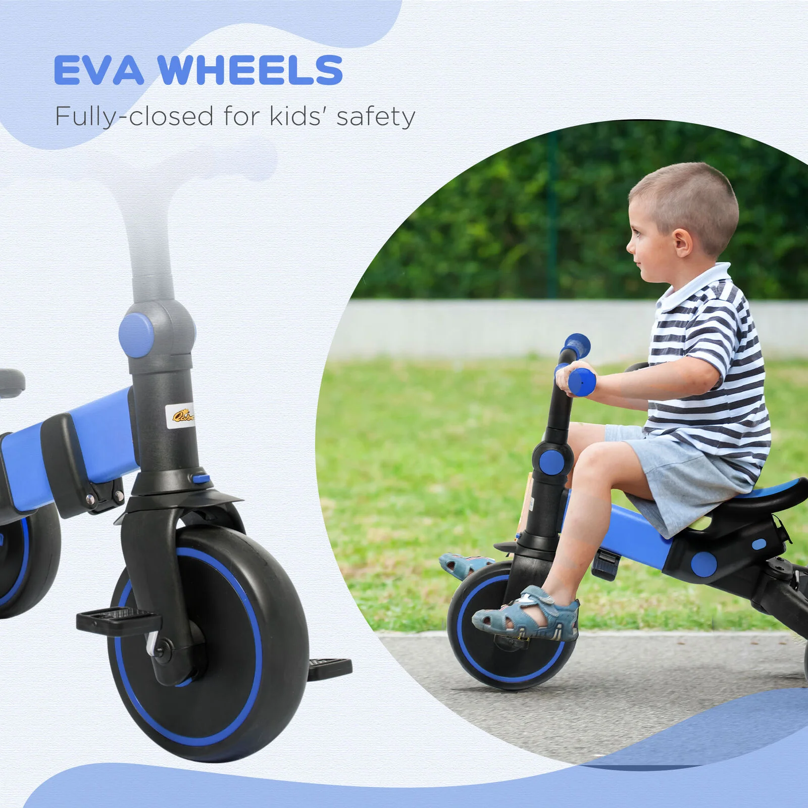 Blue Qaba Toddler Tricycle with Adjustable Push Handle and Durable Aluminum Frame - Image 7