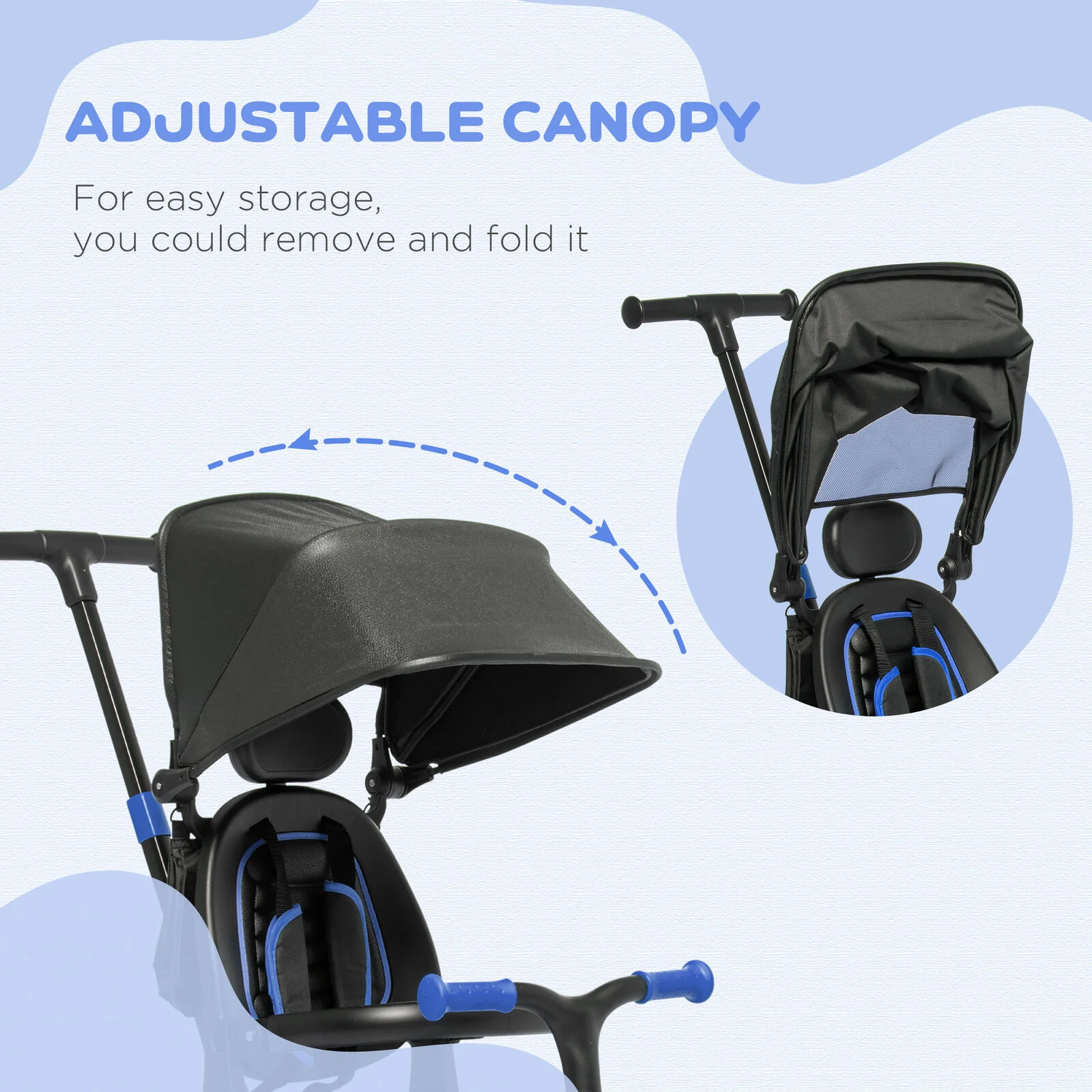 Blue Qaba Toddler Tricycle with Adjustable Push Handle and Durable Aluminum Frame - Image 9
