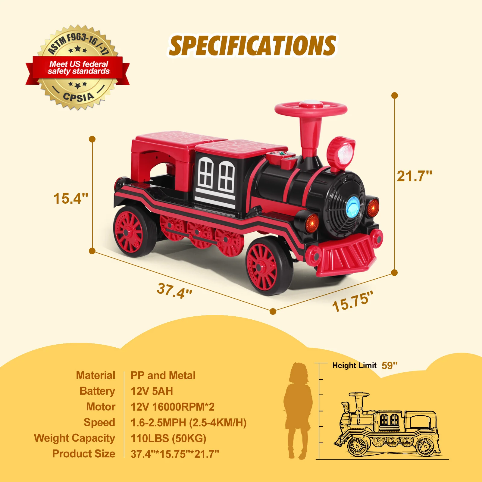12V Large Blue and Red 2-Seater Electric Ride-On Train for Kids with Music, Lights, and Storage - Image 15