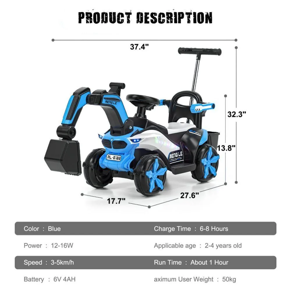 Bluetooth-Enabled Electric Excavator Toy Car for Kids with Helmet and Rear Bucket Attachment - Image 9