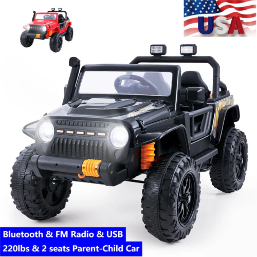 Bluetooth Remote Control Kids Ride-On Truck with LED Lights and FM Radio for Parent-Child Fun - Image 2