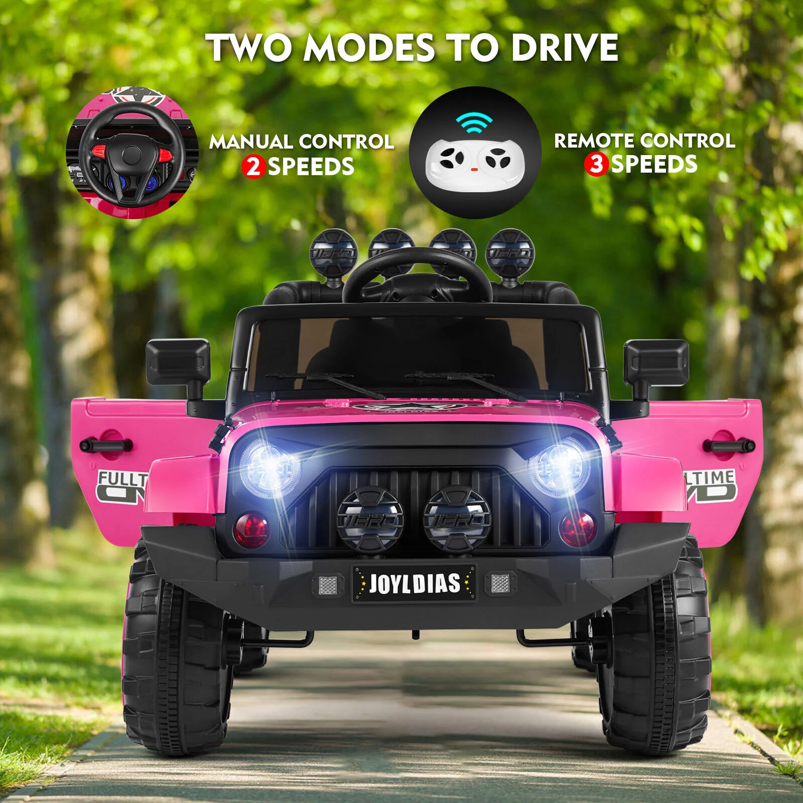 Bluetooth Remote Control Pink Jeep Ride On Car for Kids with USB and 12V Battery - Image 5