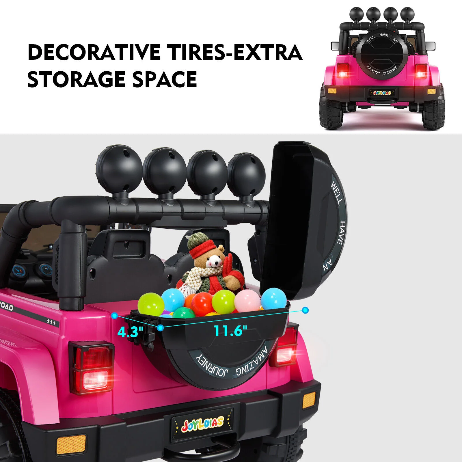 Bluetooth Remote Control Pink Jeep Ride On Car for Kids with USB and 12V Battery - Image 6