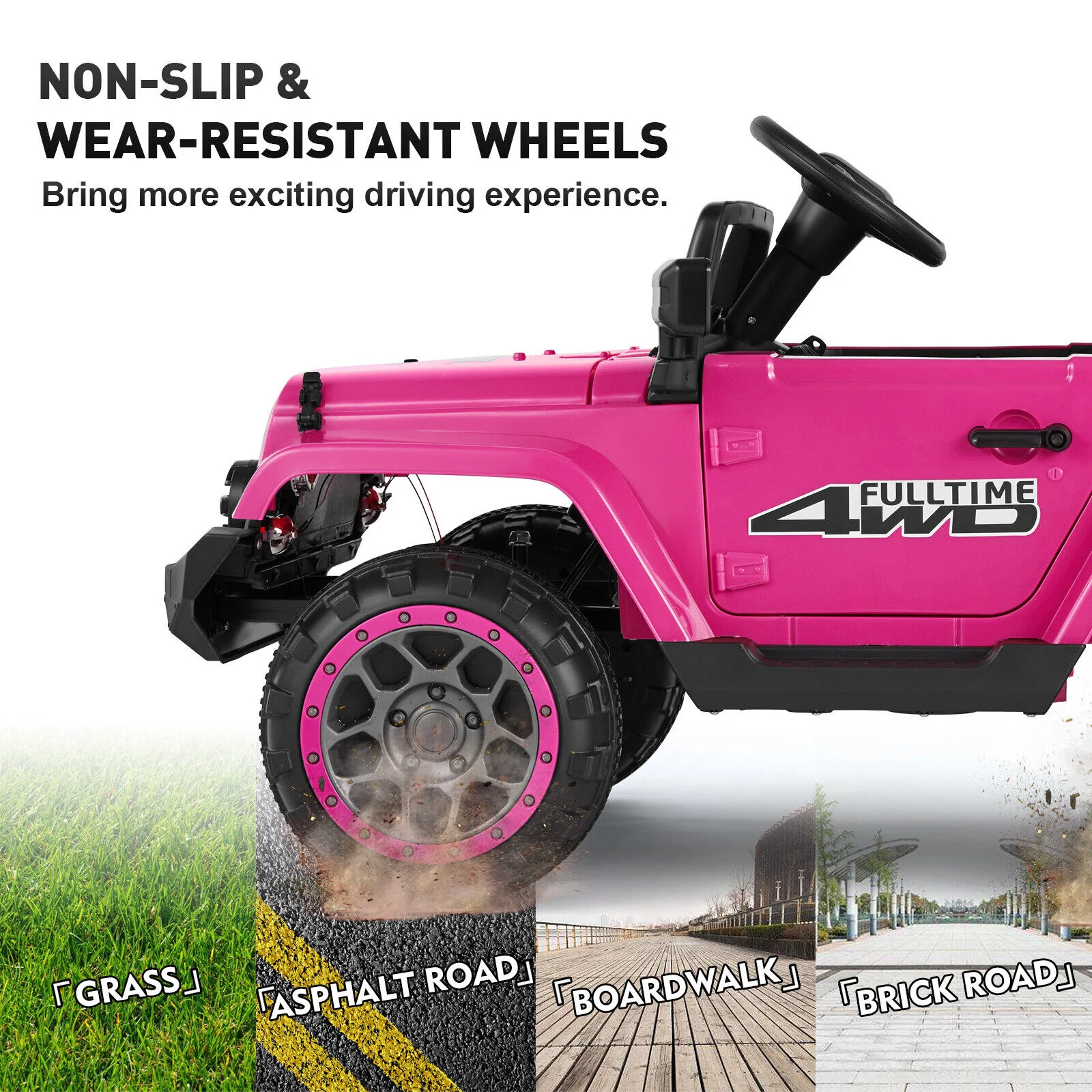 Bluetooth Remote Control Pink Jeep Ride On Car for Kids with USB and 12V Battery - Image 9