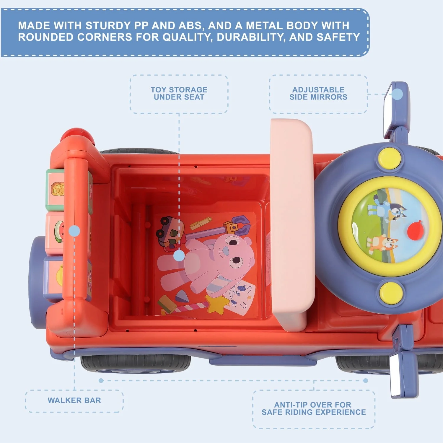 Bluey Interactive Push Car for Kids, Foot-to-Floor Design - Image 6