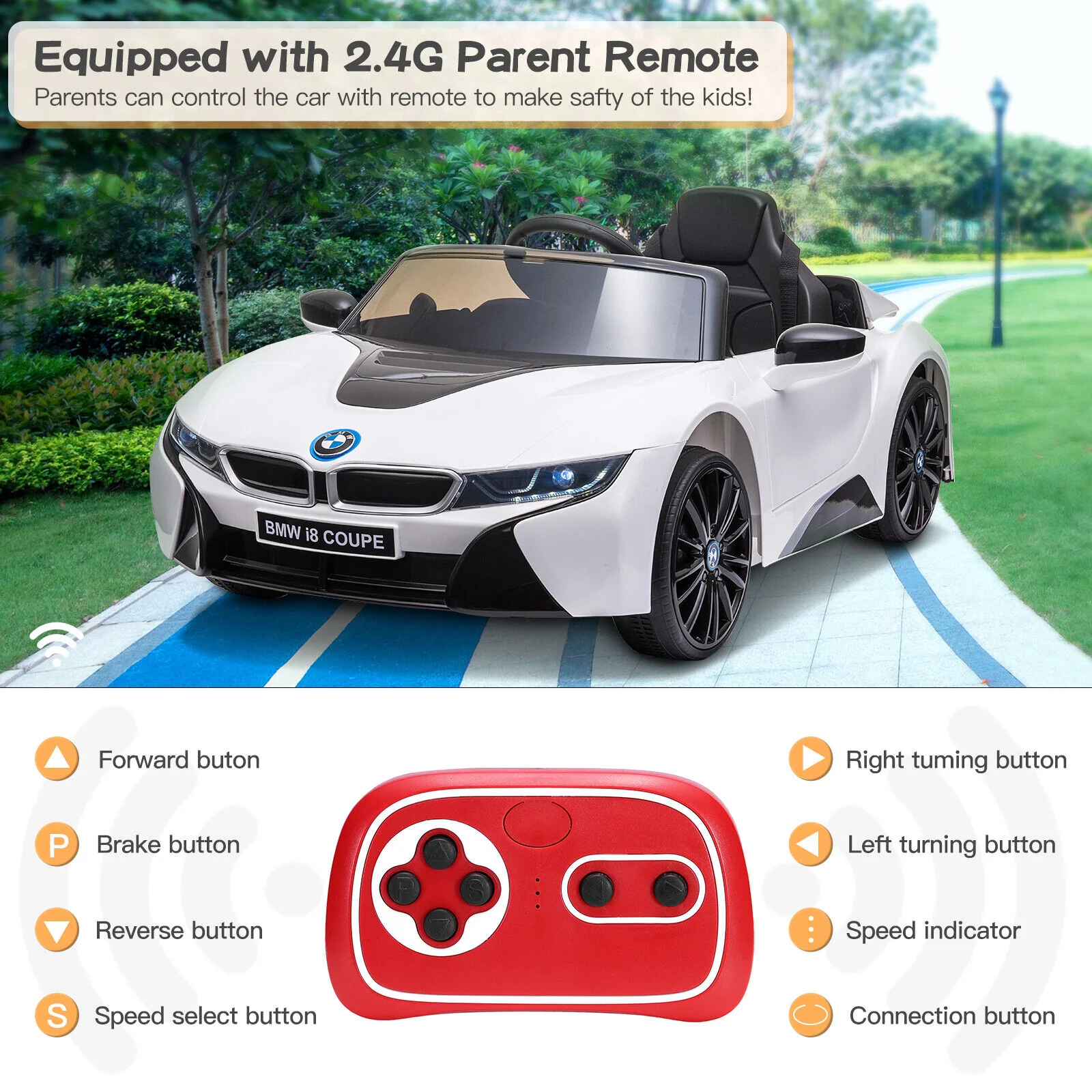 BMW I8 Coupe 12V Electric Ride-On Car for Kids with Remote Control, MP3 Player, and LED Lights - Image 3