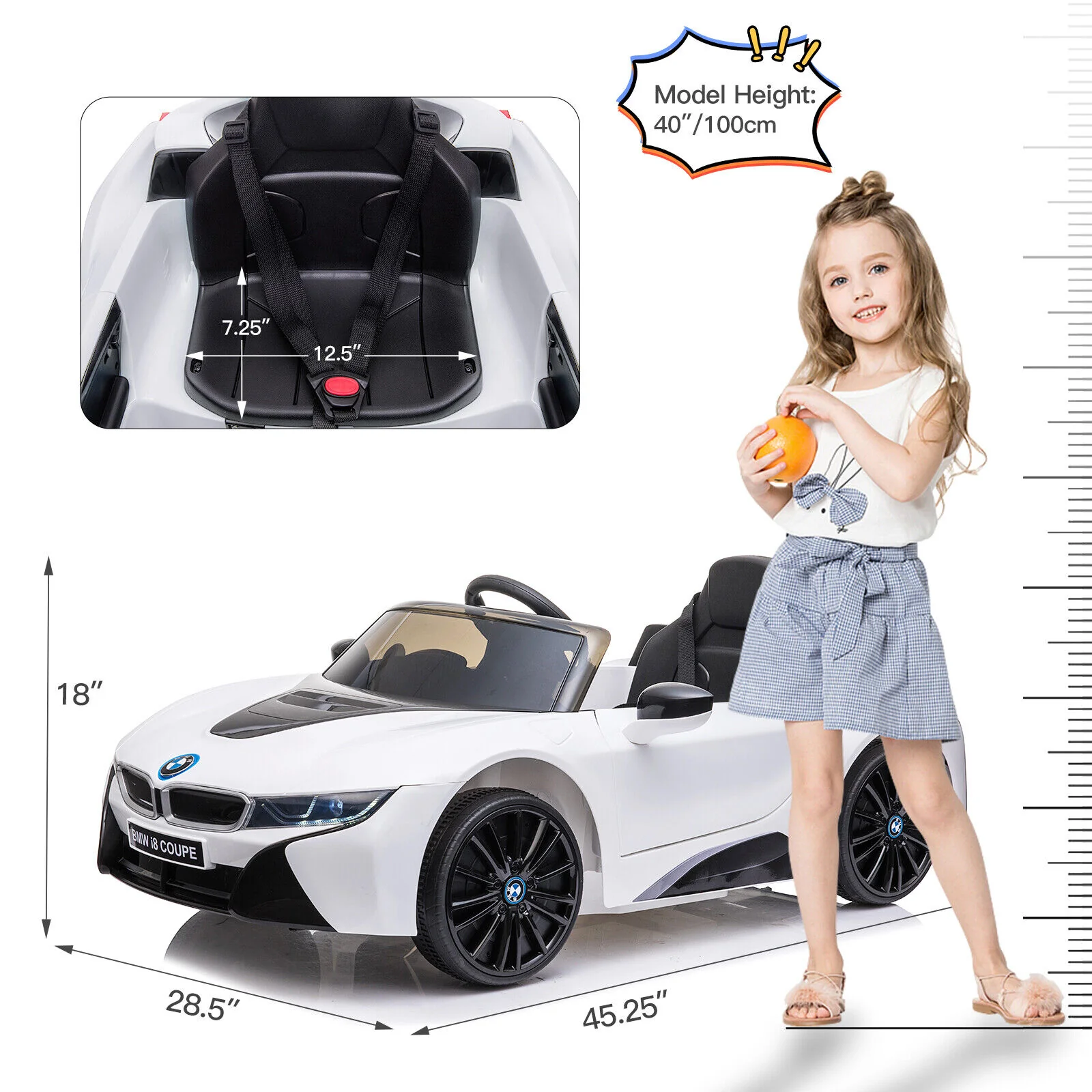BMW I8 Coupe 12V Electric Ride-On Car for Kids with Remote Control, MP3 Player, and LED Lights - Image 7