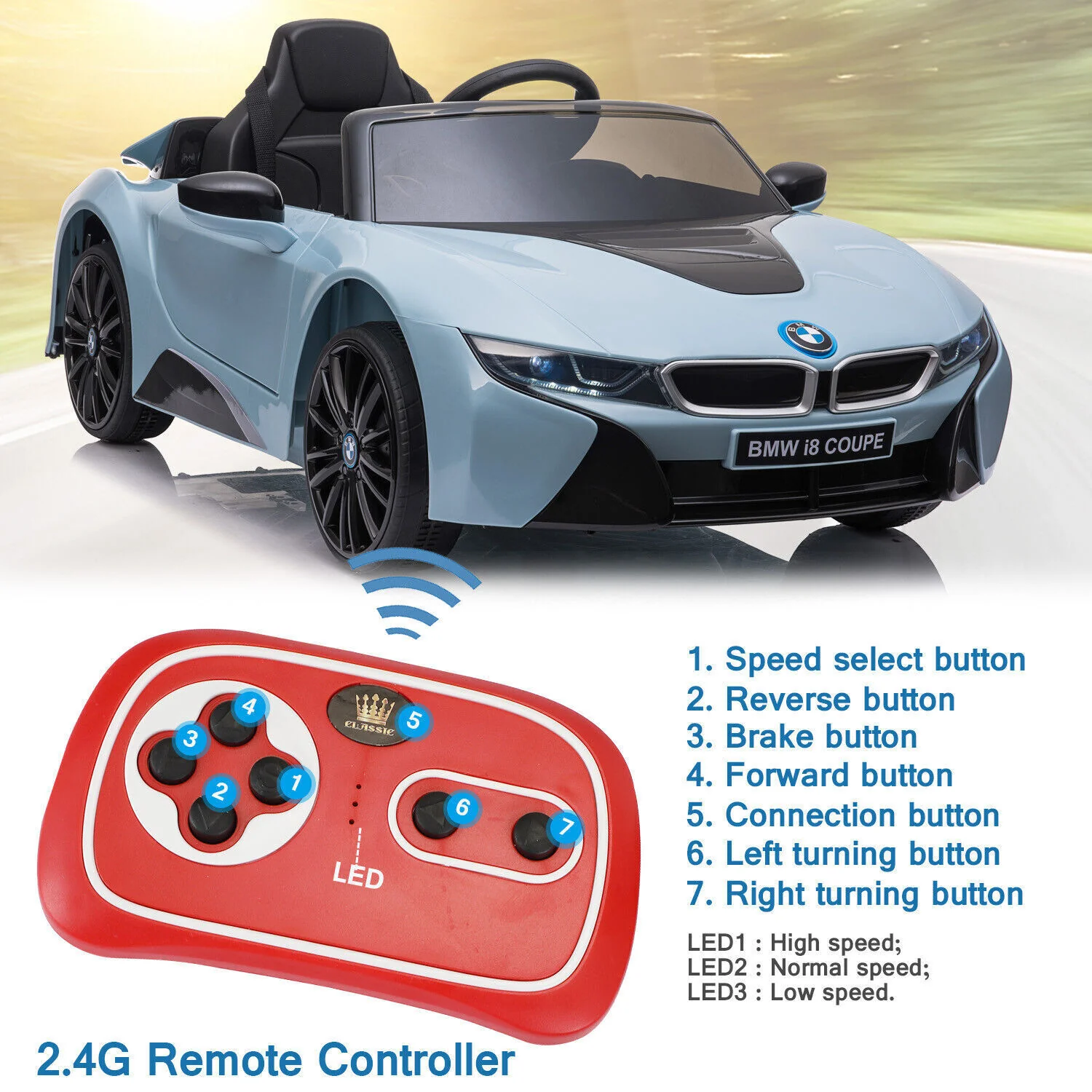 BMW I8 Electric Blue Kids Ride-On Car with Remote Control - Perfect for Christmas! - Image 2