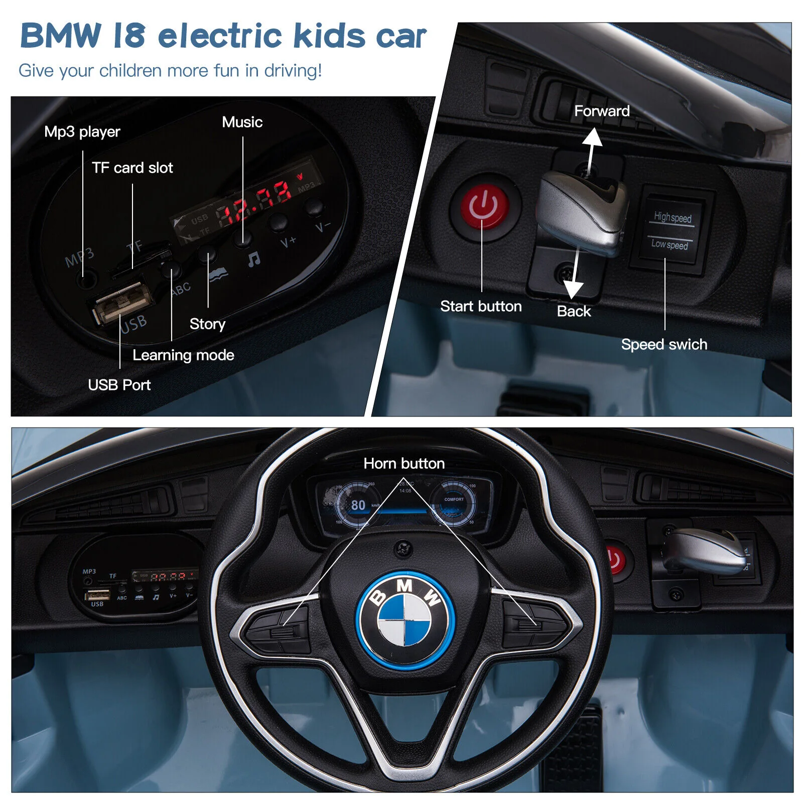 BMW I8 Electric Blue Kids Ride-On Car with Remote Control - Perfect for Christmas! - Image 7