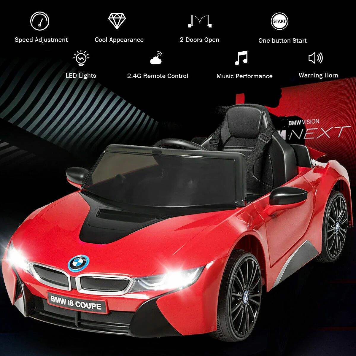 BMW I8 Electric Ride-On Car for Kids with MP3 and Remote Control - Red - Image 5