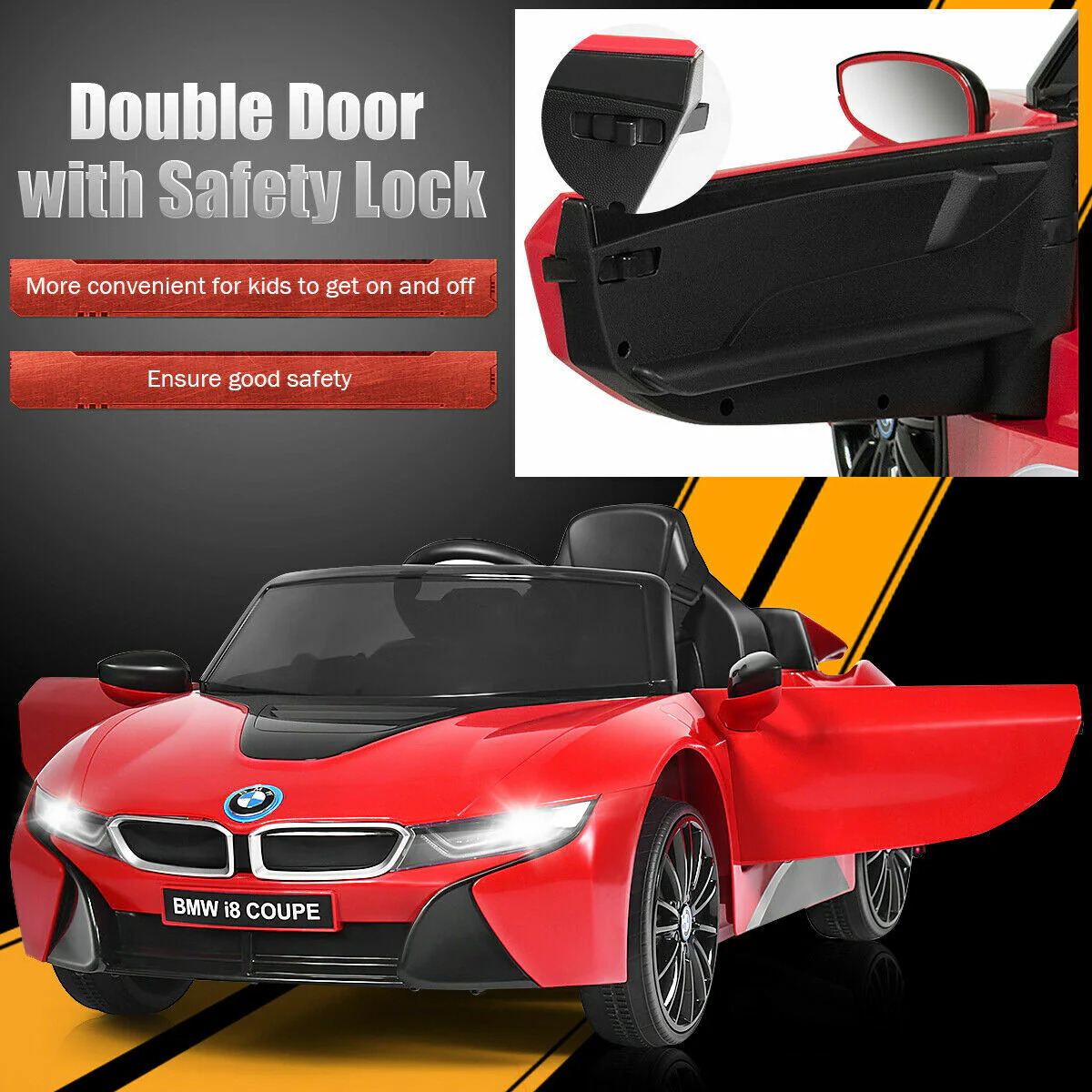 BMW I8 Electric Ride-On Car for Kids with MP3 and Remote Control - Red - Image 6