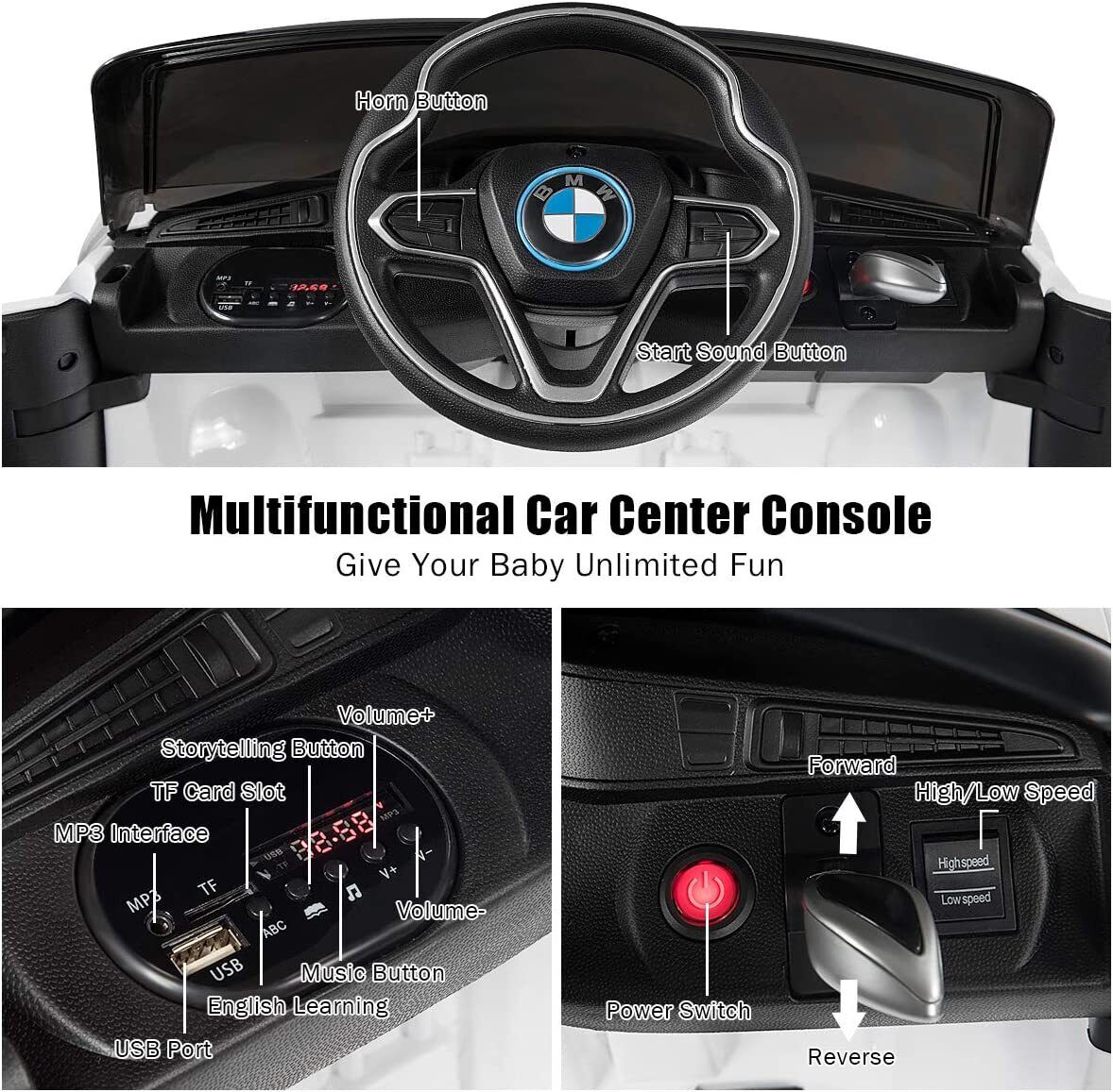 BMW I8 Electric Ride-On Car for Kids with MP3 and Remote Control - White - Image 10