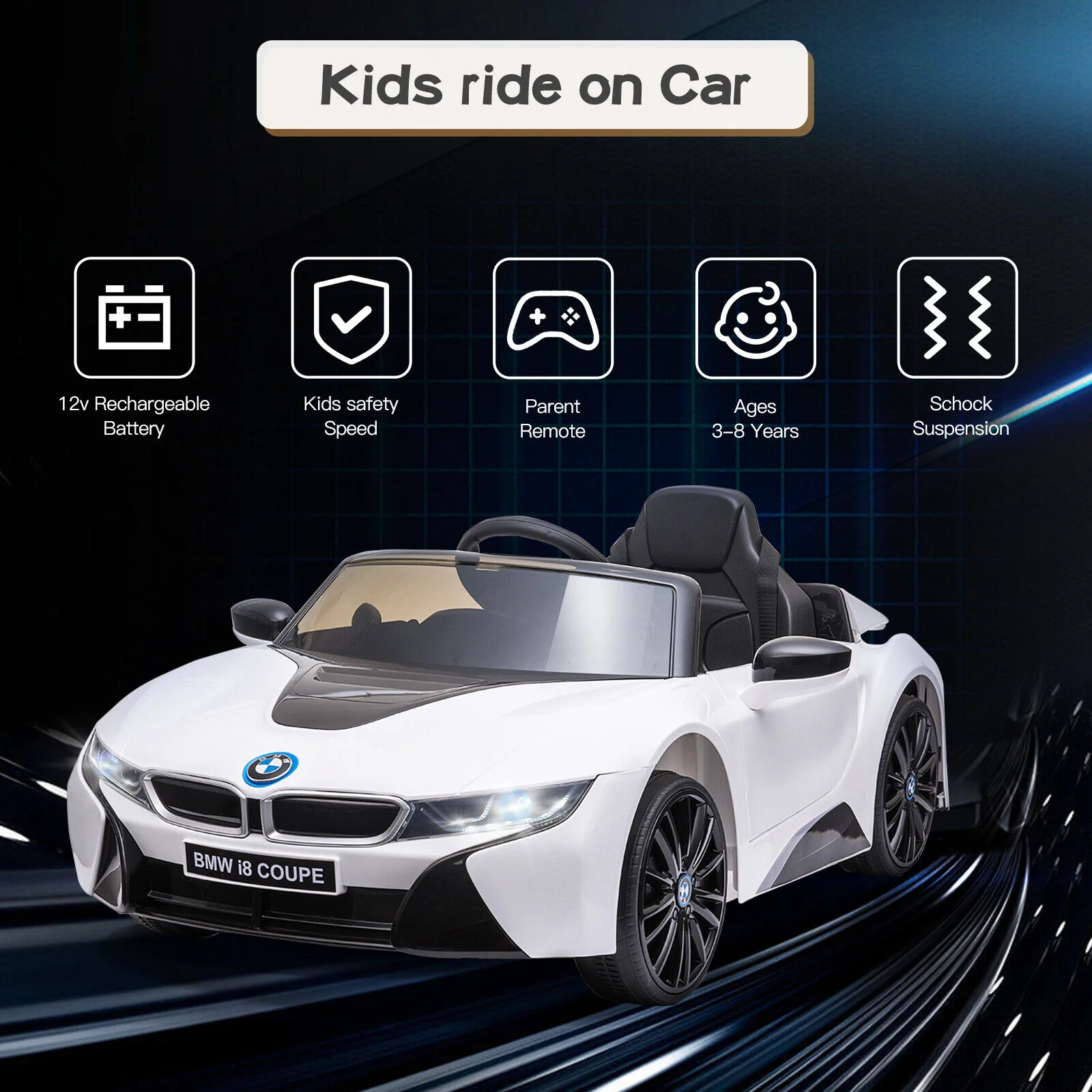 BMW i8 Electric Ride-On Car for Kids with Remote Control, MP3 Player, and LED Lights - Officially Licensed 12V Model - Image 4