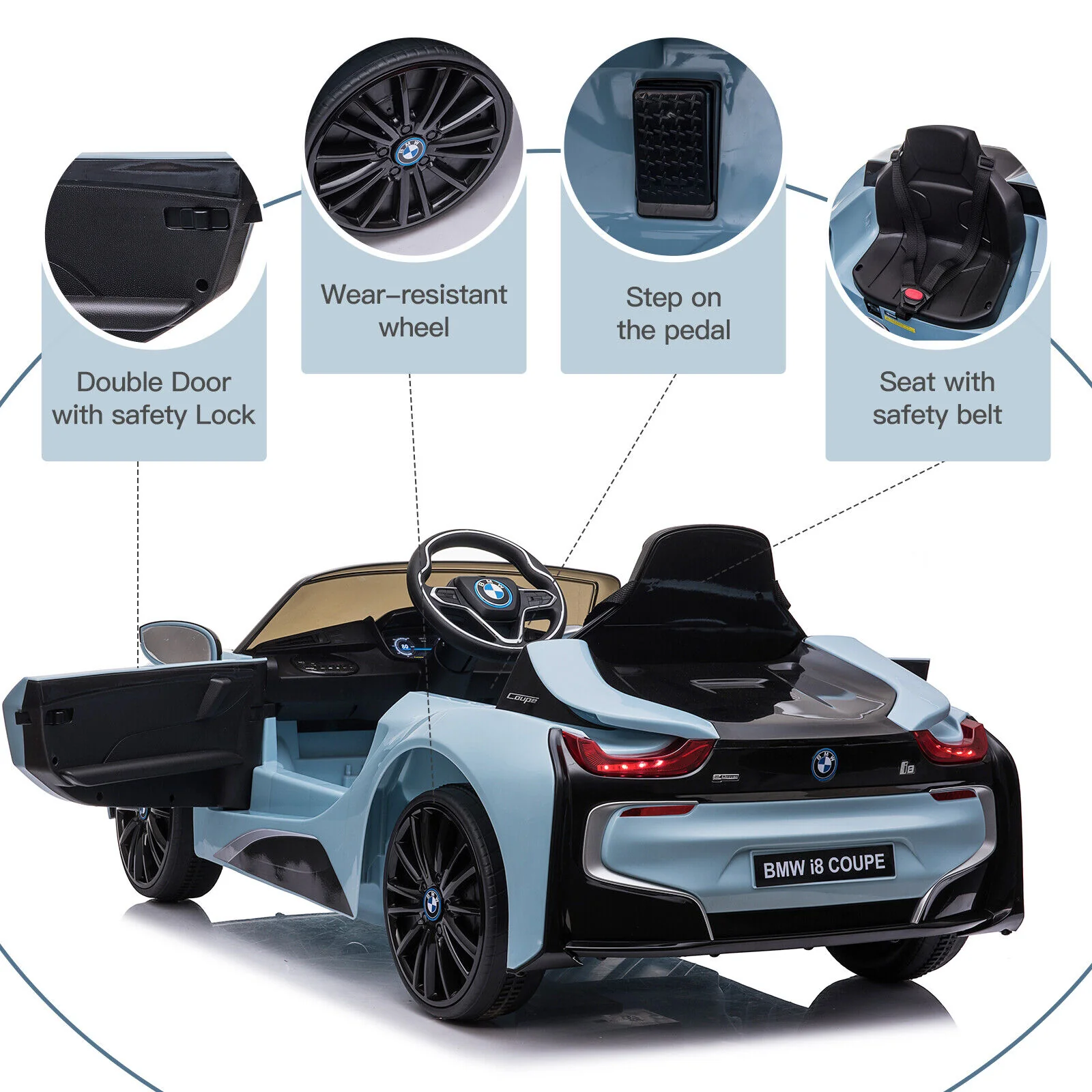 BMW I8 Licensed Electric Ride-On Car for Kids with Remote Control - 12V Powered Vehicle - Image 8
