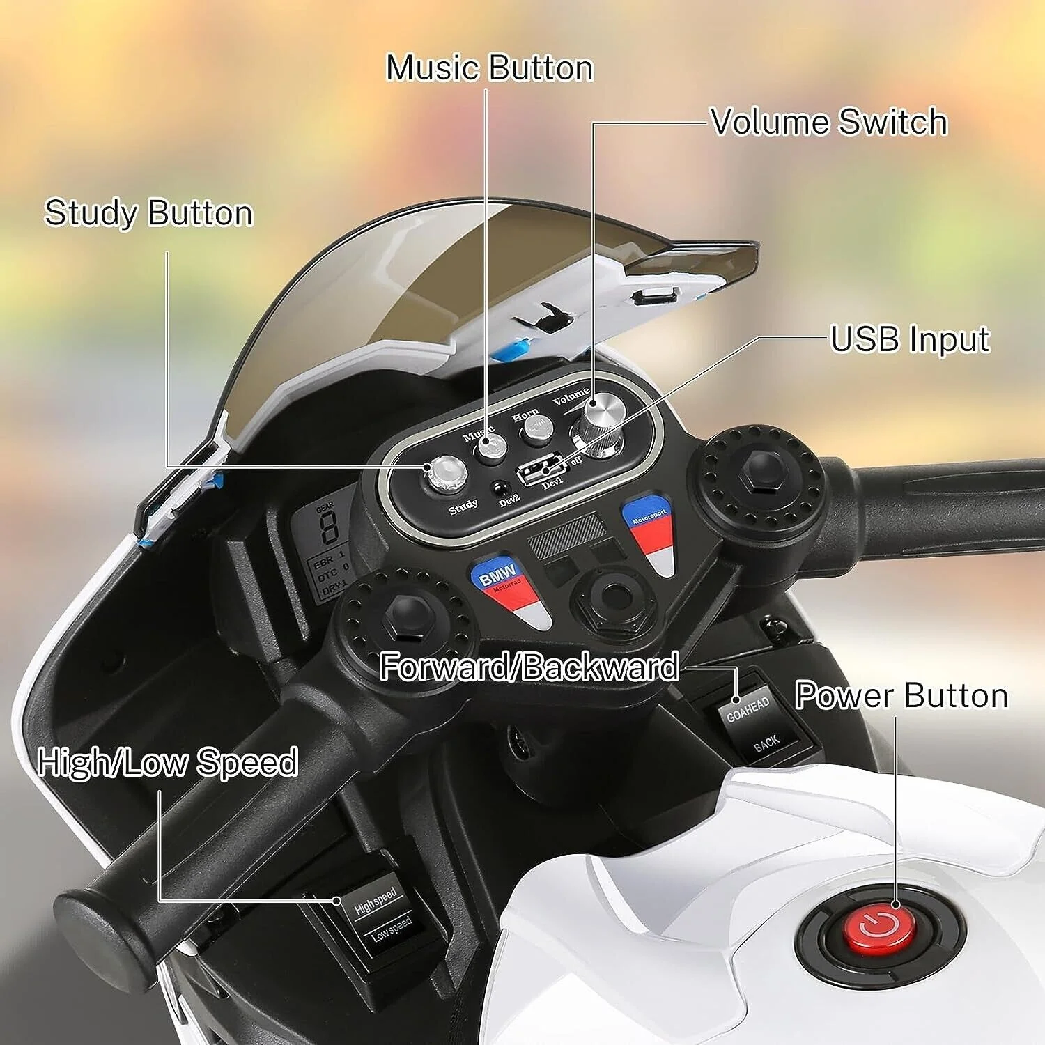 BMW Kids 12V Electric Motorcycle Ride-On Toy - Black - Image 9