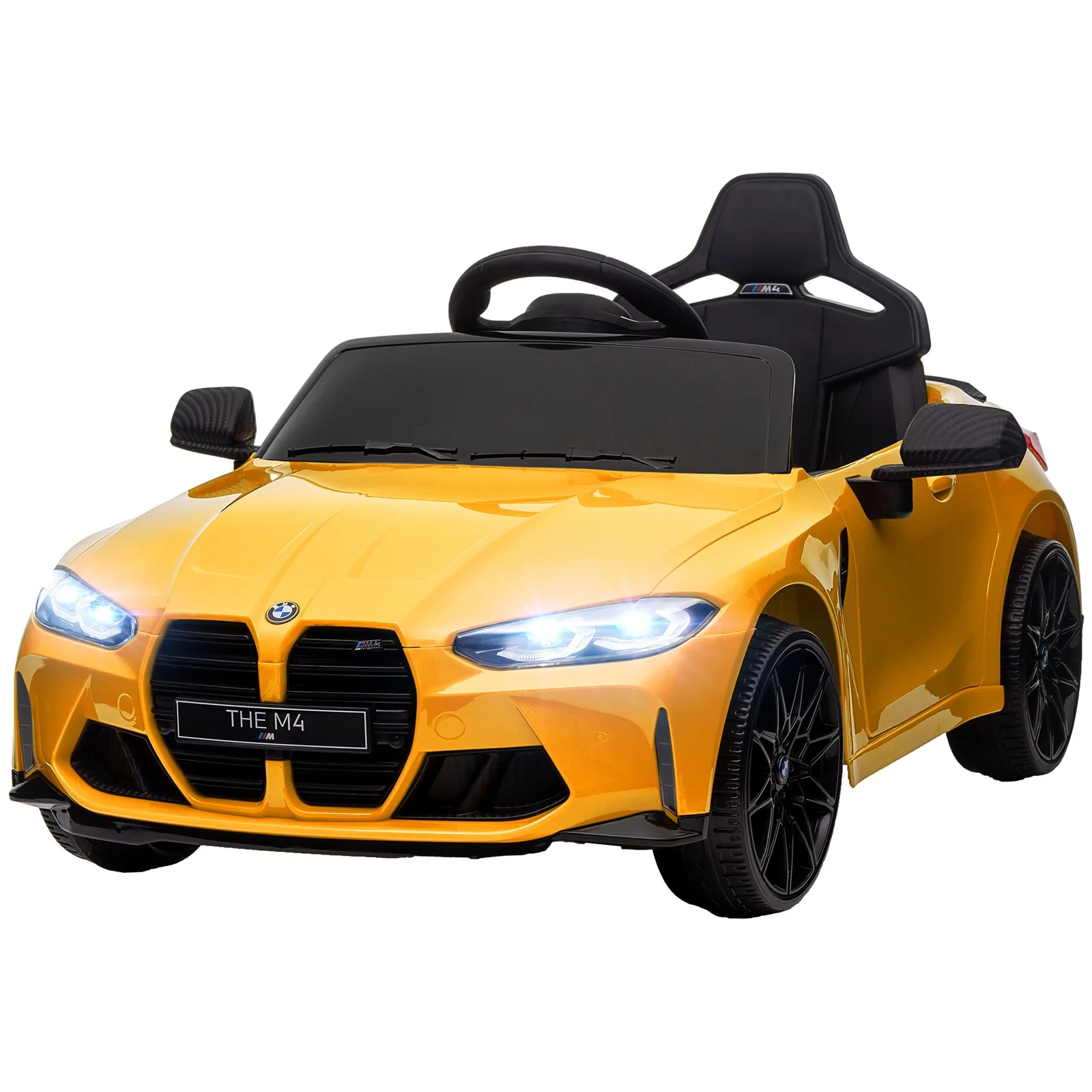 Licensed BMW M4 12V Ride-On Car with Handle Attachment in Yellow - Image 4