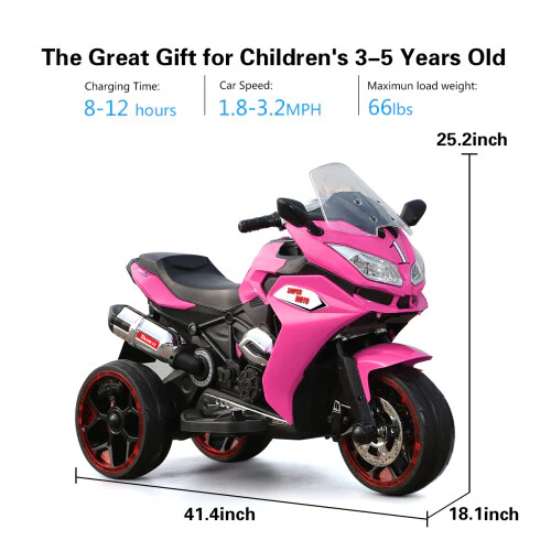 12V Electric Ride-On Dirt Bike for Kids with 3 Wheels Pink Motorcycle for Boys and Girls - Image 3