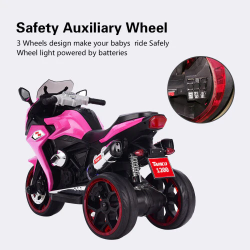 12V Electric Ride-On Dirt Bike for Kids with 3 Wheels – Pink and Red - Image 12