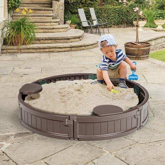 Brown Corner Seat Sandbox with Convenient Built-in Cover - Image 2