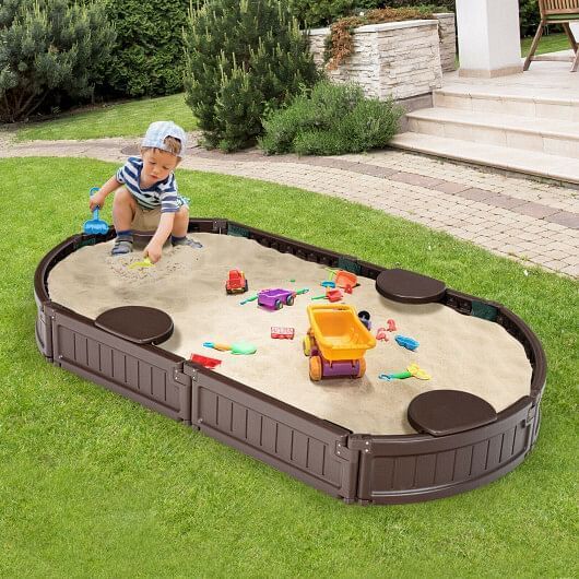 Brown Corner Seat Sandbox with Protective Liner - Built-in Design - Image 2