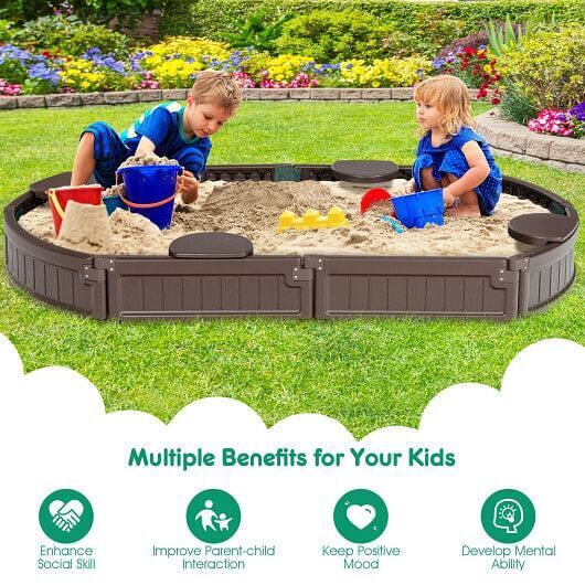 Brown Corner Seat Sandbox with Protective Liner - Built-in Design - Image 3