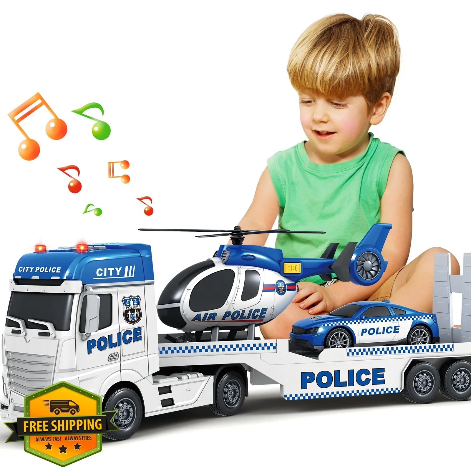 Bstoyder Police Vehicle Set with Car and Helicopter