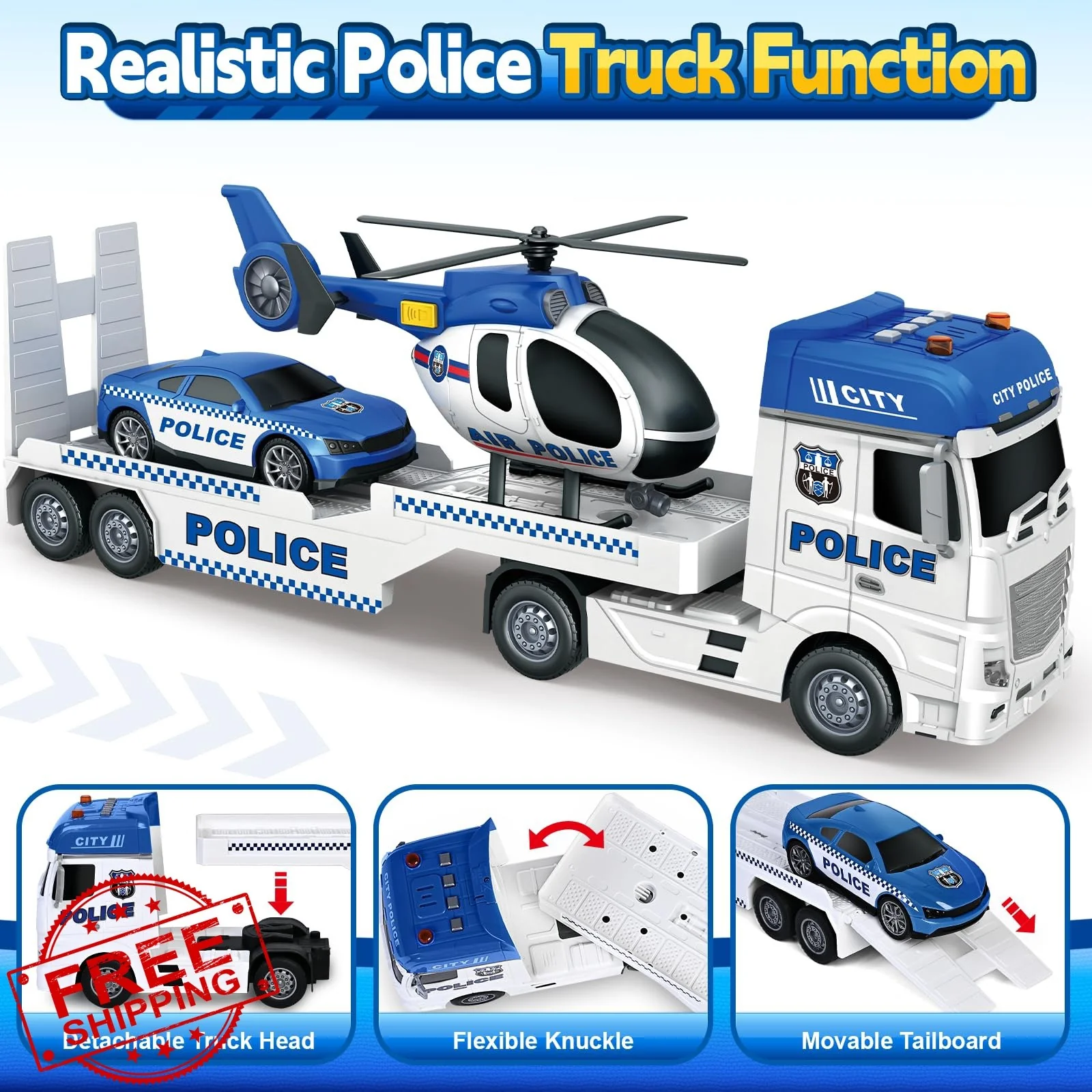 Bstoyder Police Vehicle Set with Car and Helicopter - Image 2