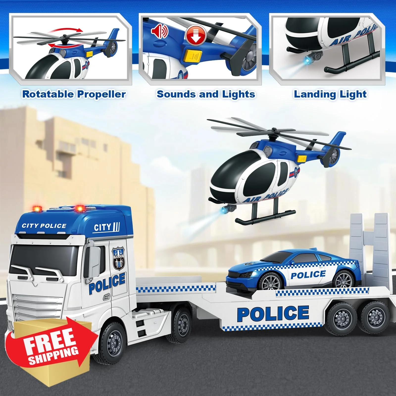 Bstoyder Police Vehicle Set with Car and Helicopter - Image 3