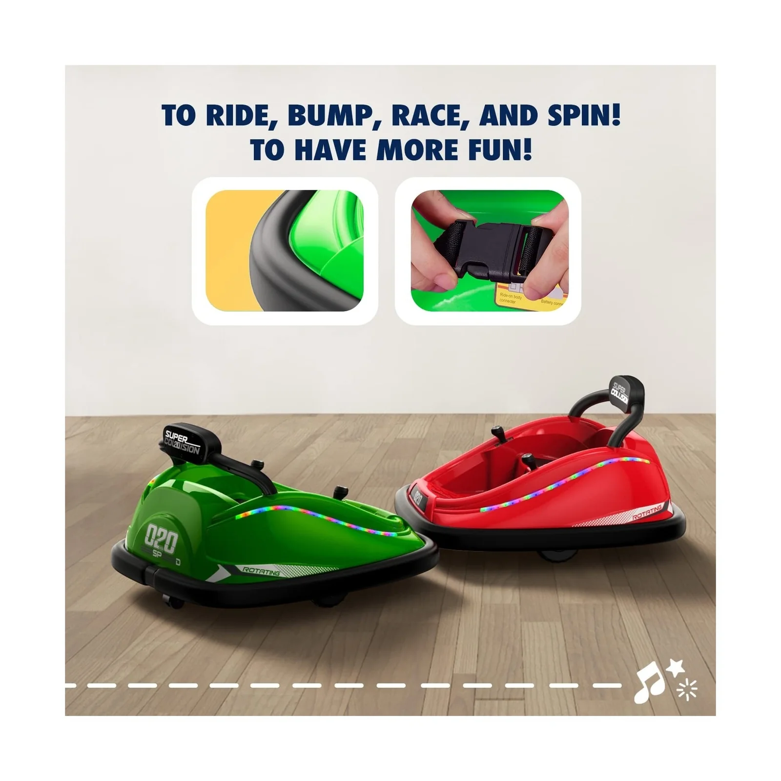 12V Electric Kids Bumper Car Ride-On Toy with Remote Control and Music Features - Image 7