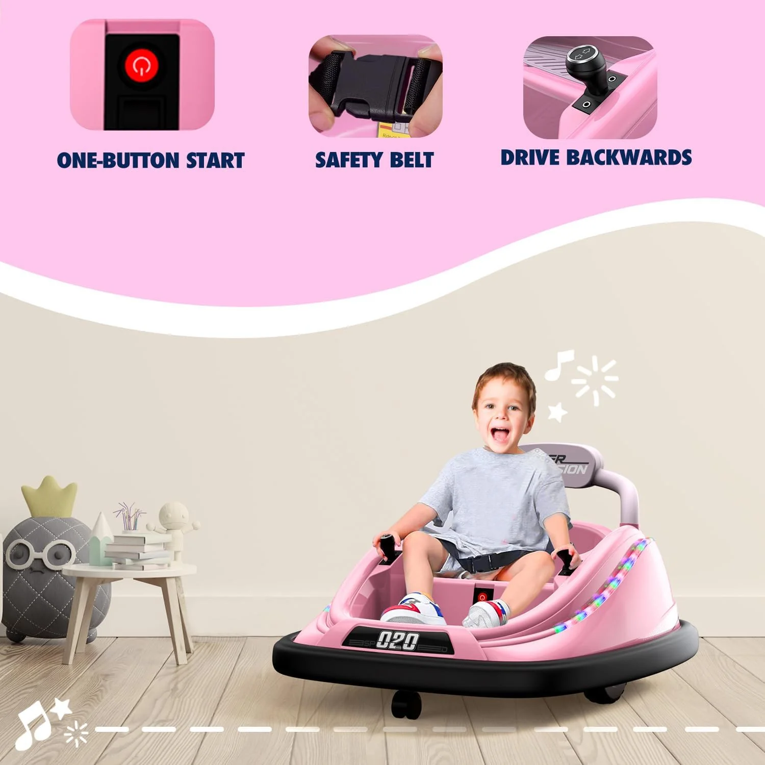 12V Electric Kids Bumper Car Ride-On Toy with Remote Control and Music Function - Image 3