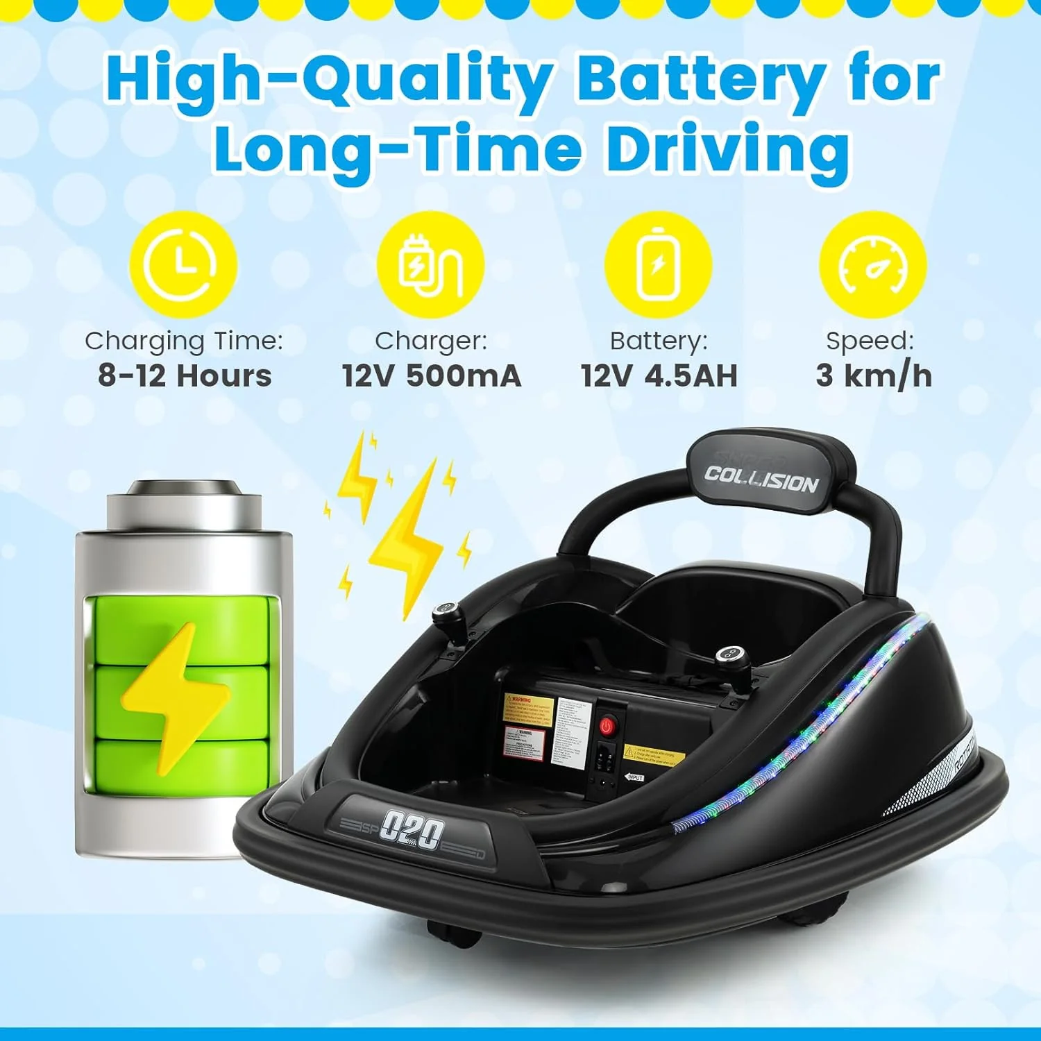 12V Electric Ride-On Bumper Car for Toddlers with Remote Control and Rechargeable Battery - Image 2