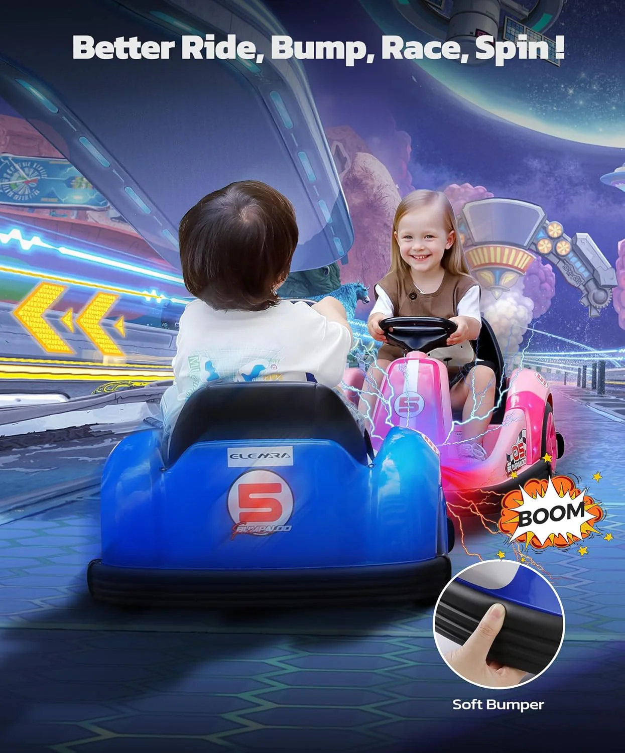Toddler Bumper Cars with Large Wheels, 2.2 Mph Speed, 12V Electric Ride-On Toy - Image 3
