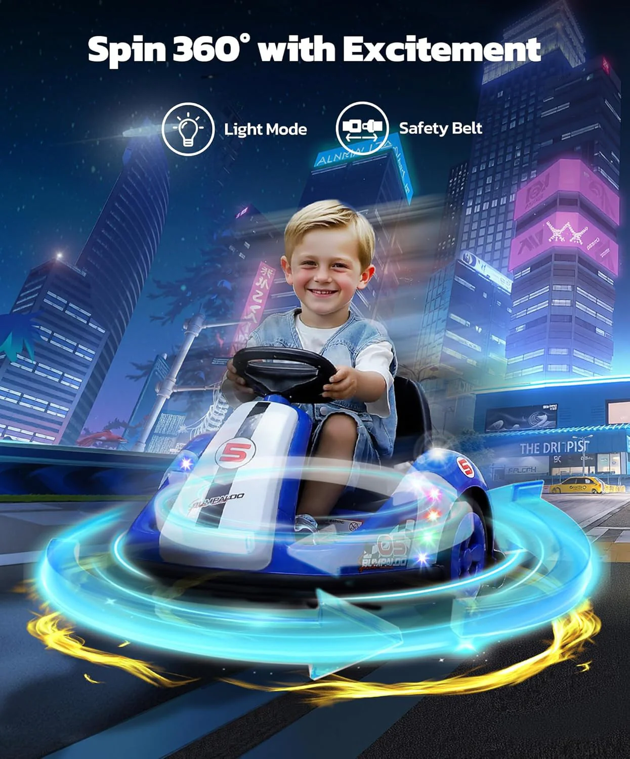 Toddler Bumper Cars with Large Wheels, 2.2 Mph Speed, 12V Electric Ride-On Toy - Image 4