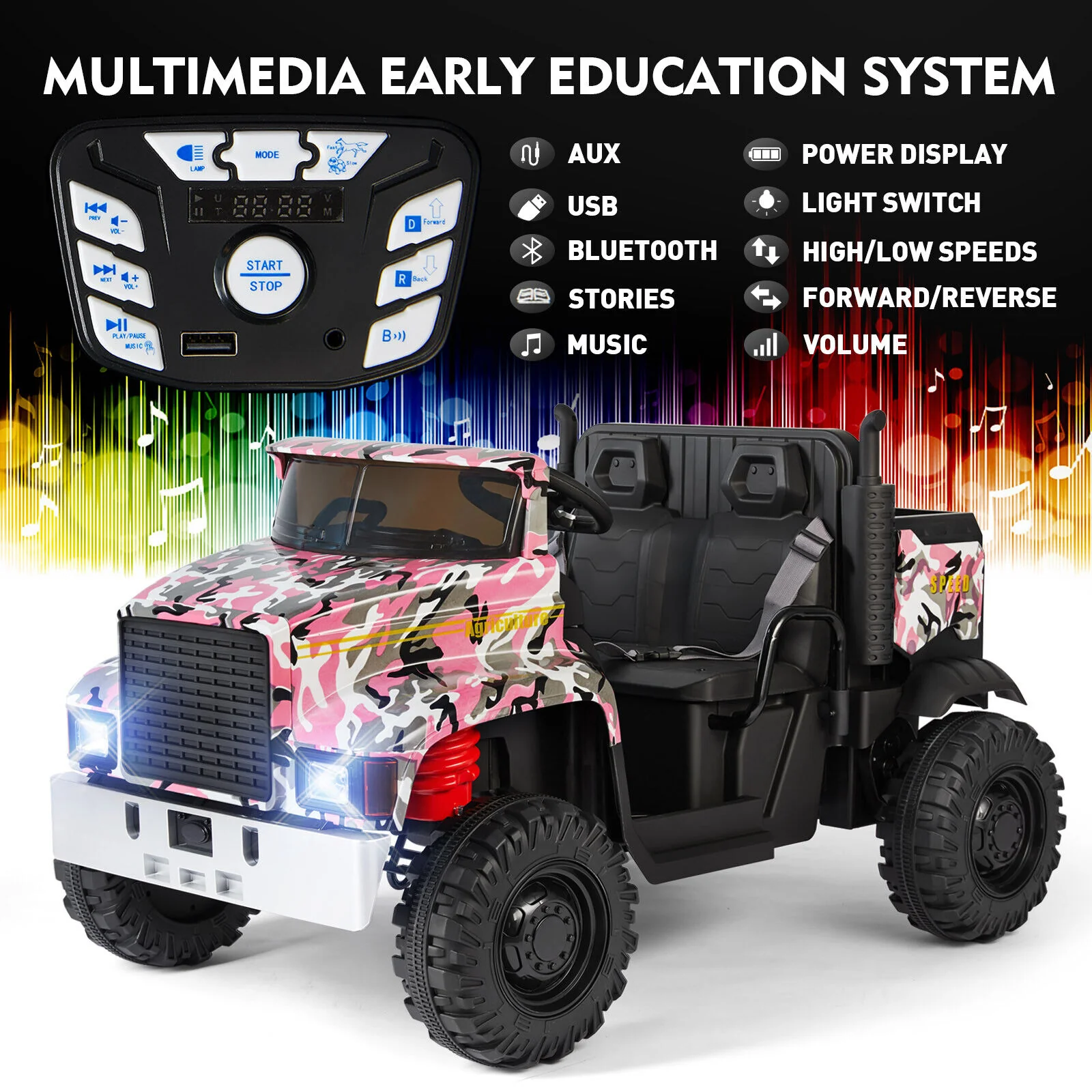 Camo Pink Ride-On Tractor with Trailer, Dump Bed, Bluetooth, and Remote Control - 3 Speed Options - Image 4