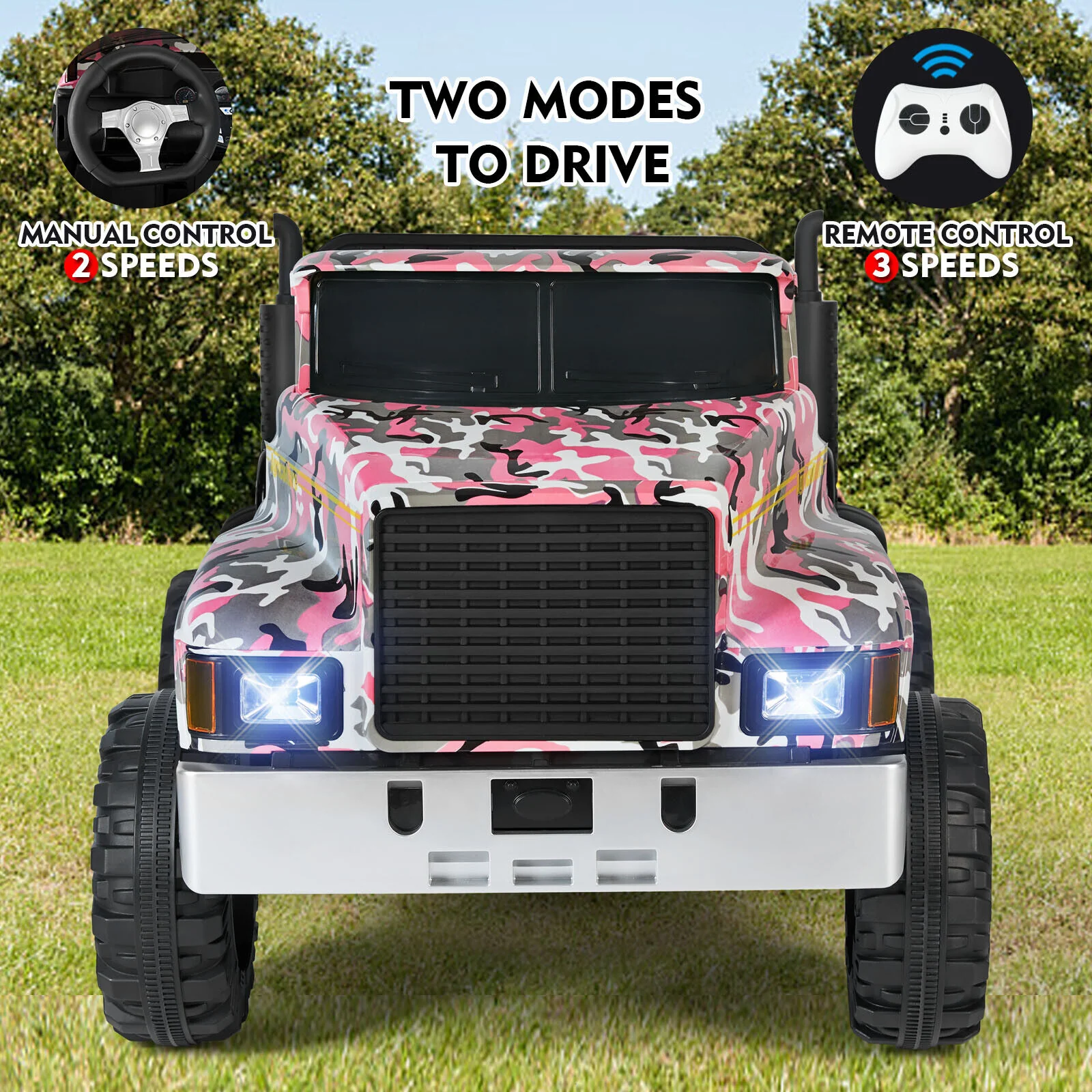 Camo Pink Ride-On Tractor with Trailer, Dump Bed, Bluetooth, and Remote Control - 3 Speed Options - Image 5