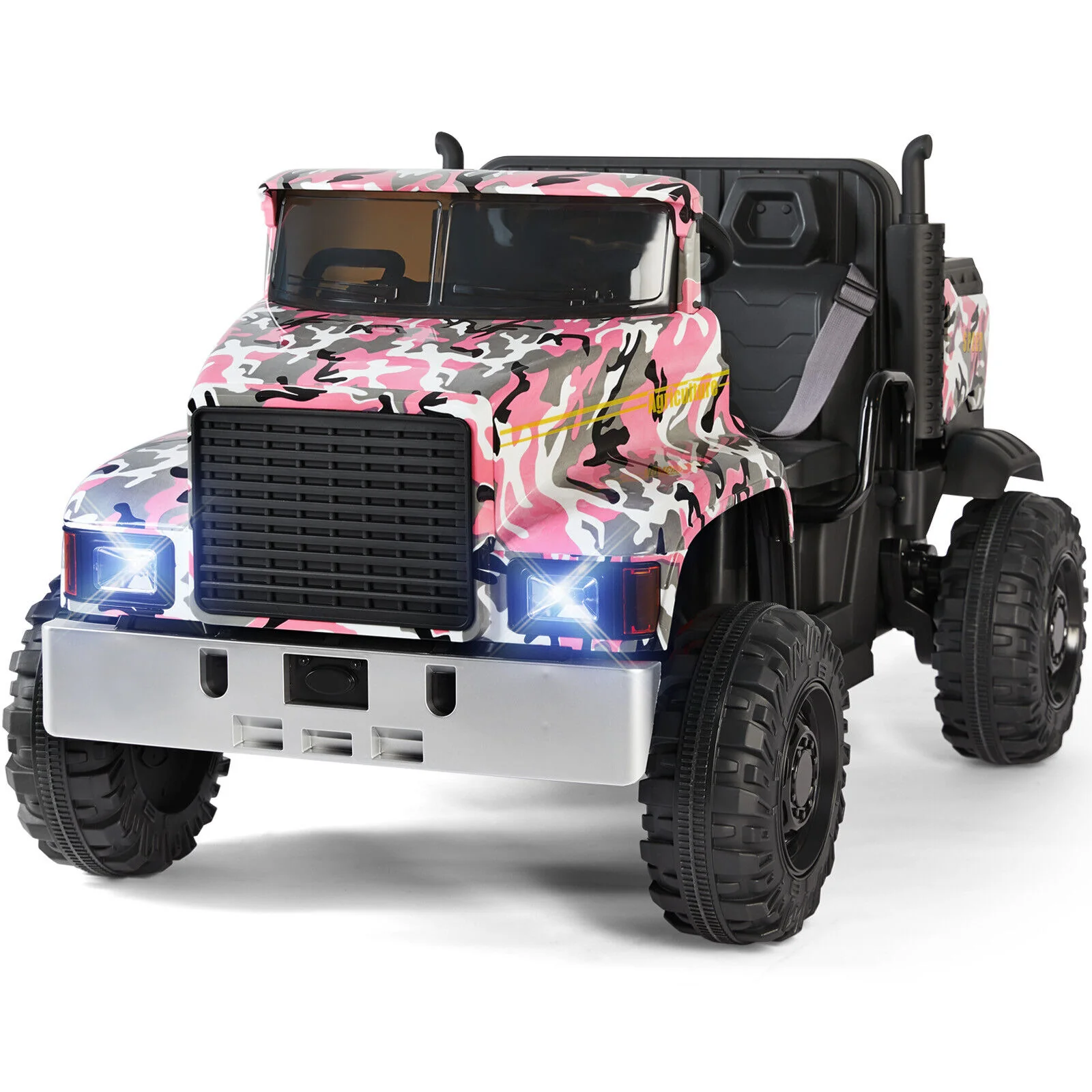 Camo Pink Ride-On Tractor with Trailer, Dump Bed, RC Control, and Bluetooth - 3 Speed Options - Image 10
