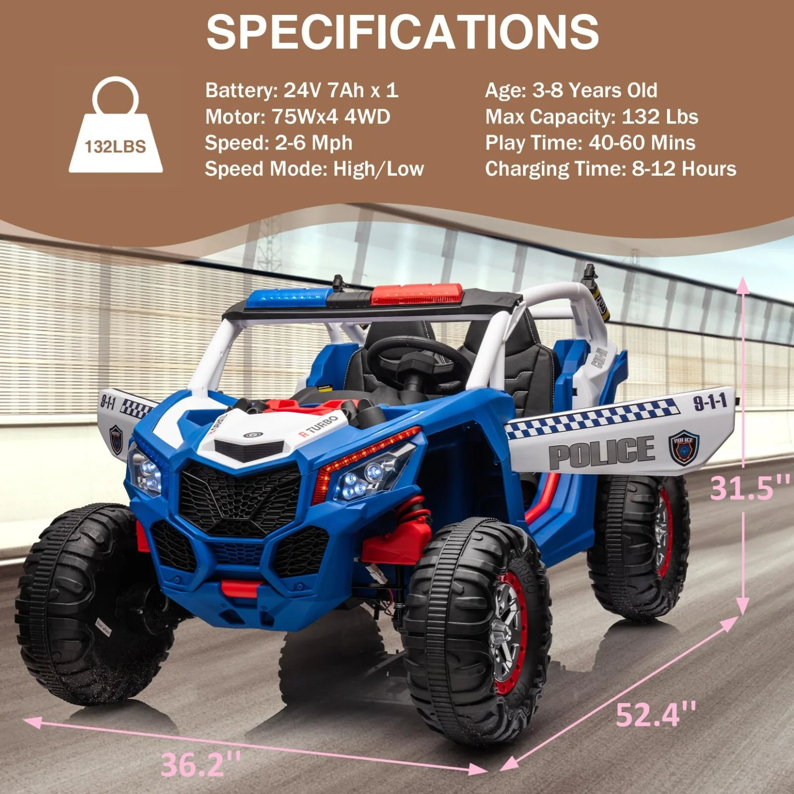 24V Electric Kids Ride-On UTV Car with Remote Control 4-Wheeler Off-Road Vehicle - Image 15