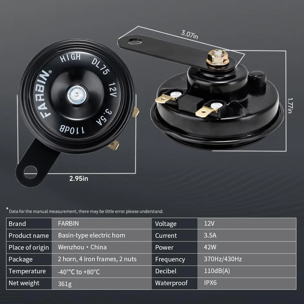 12V Compact Waterproof Motorcycle and Car Horn with High and Low 110dB Tones - Image 5