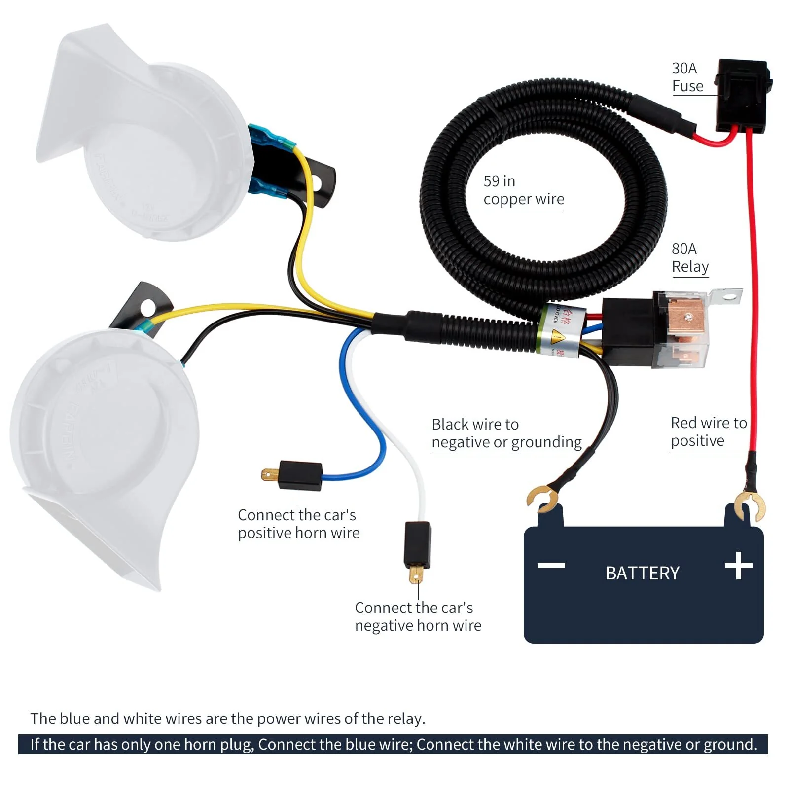 12V Car Horn High and Low Tone Super Loud Waterproof with Relay and Harness - Image 7