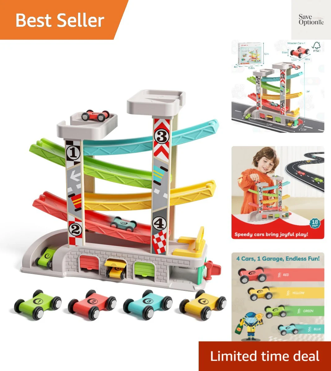 Race Track Car Ramp Set for Toddlers Aged 2-4 with 4 Vehicles