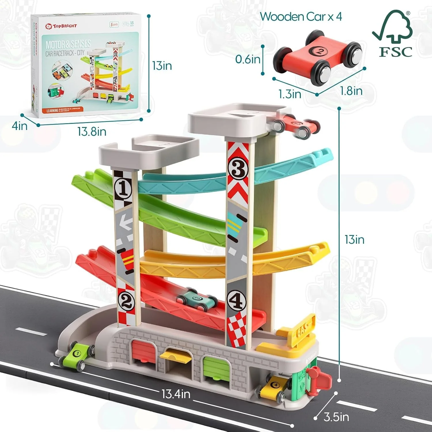Race Track Car Ramp Set for Toddlers Aged 2-4 with 4 Vehicles - Image 3