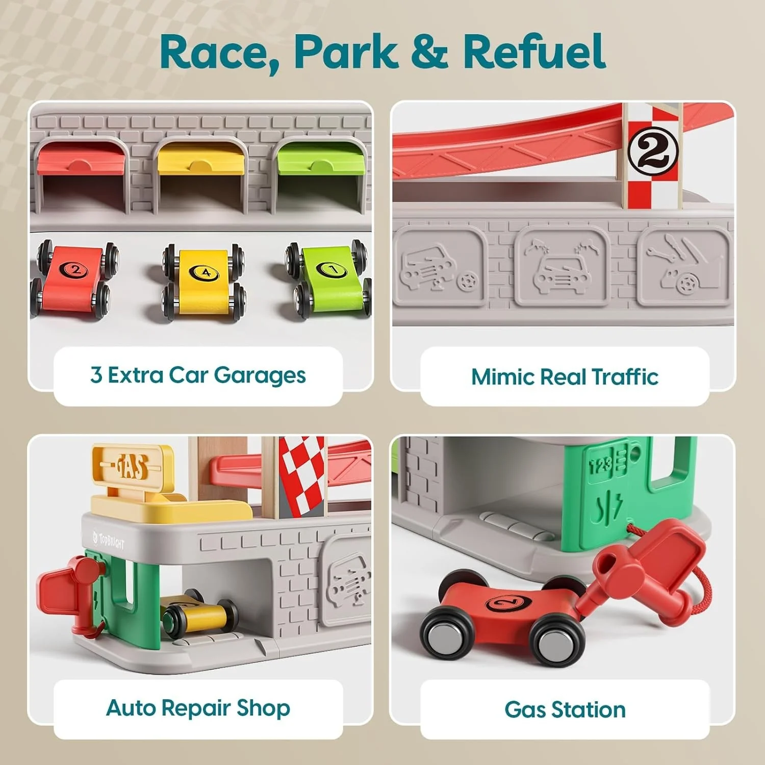 Race Track Car Ramp Set for Toddlers Aged 2-4 with 4 Vehicles - Image 6