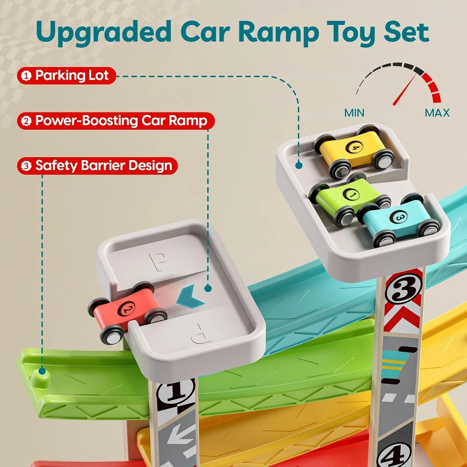 Race Track Car Ramp Set for Toddlers Aged 2-4 with 4 Vehicles - Image 7