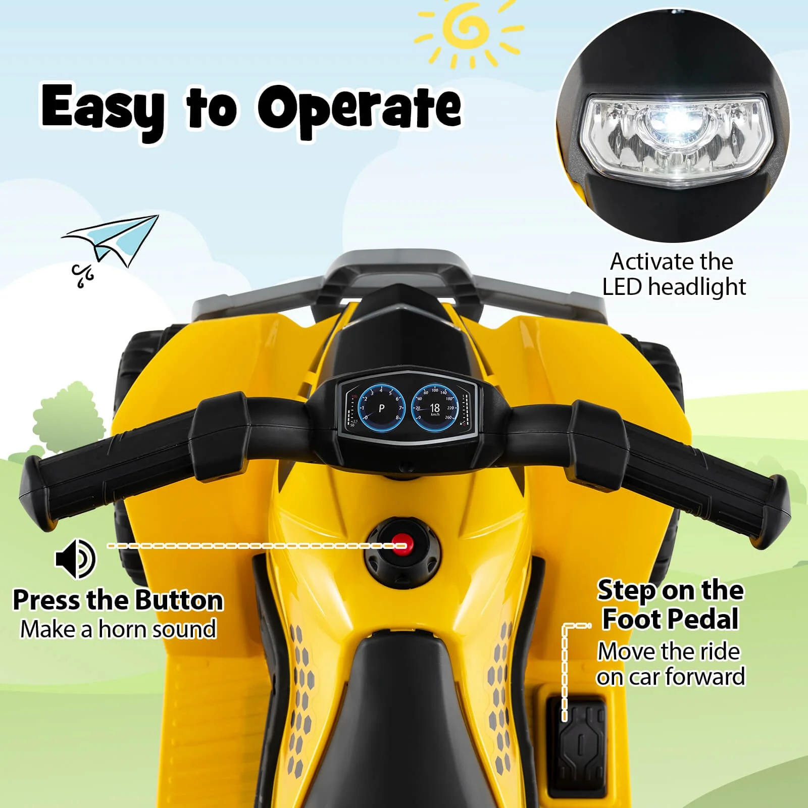 Licensed Kids Ride-On ATV with Horn, Sound, LED Headlight, and Foot Pedal - Image 9