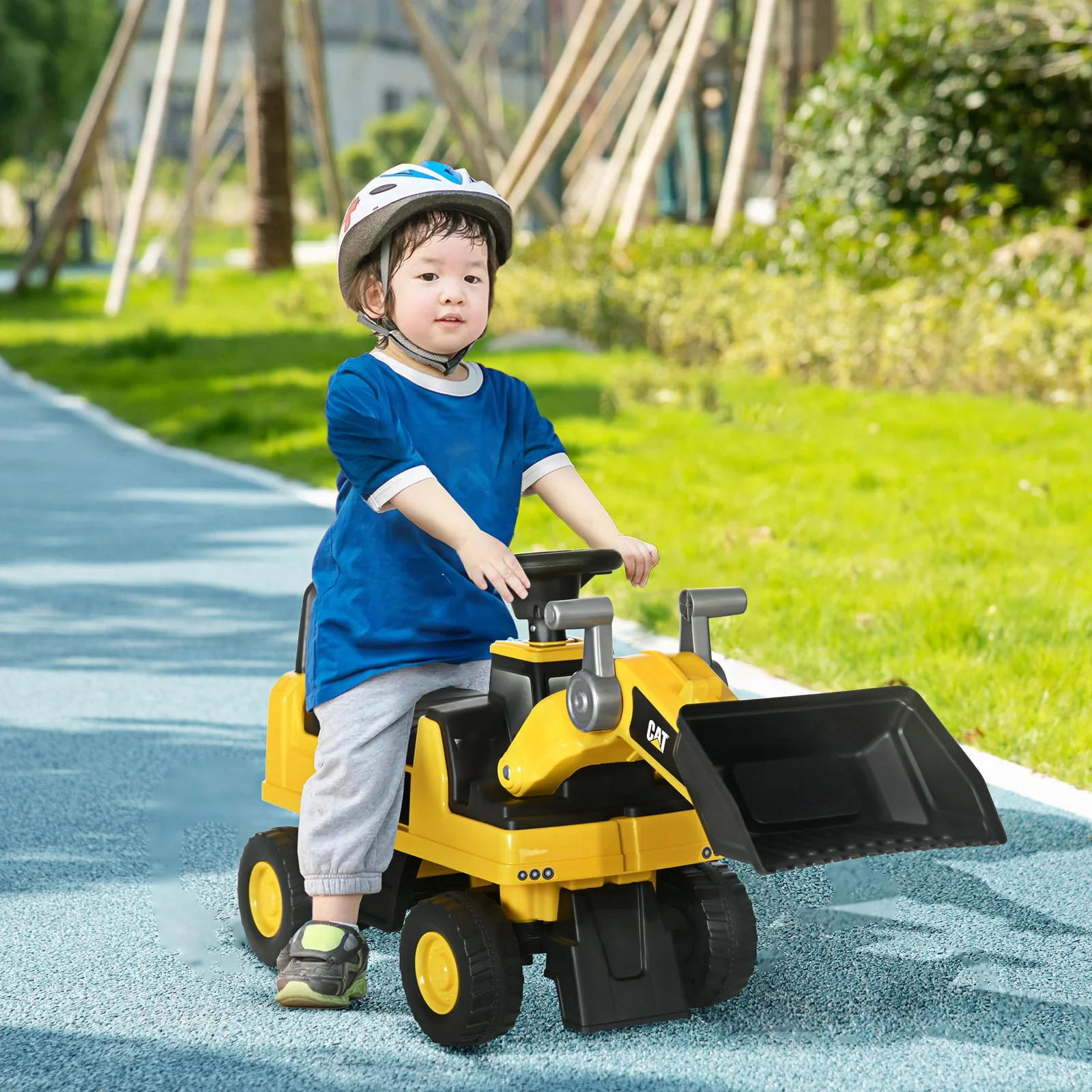 Licensed Kids Ride-On Excavator with Manual Shovel in Yellow - Image 10