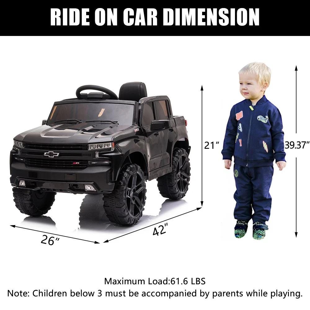 Chevrolet Silverado 12V Kids Ride-On Truck with Remote Control - Black - Image 12