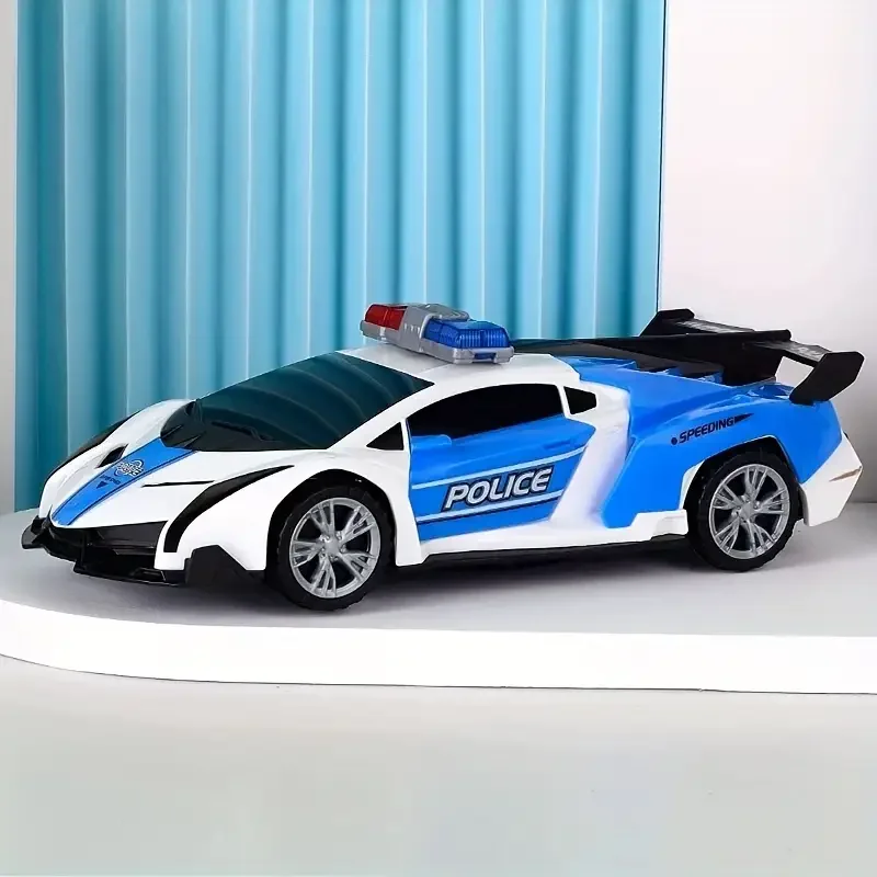 360° Rotating Blue Police Electric Toy Car with Cool Lights and Sounds - Image 4